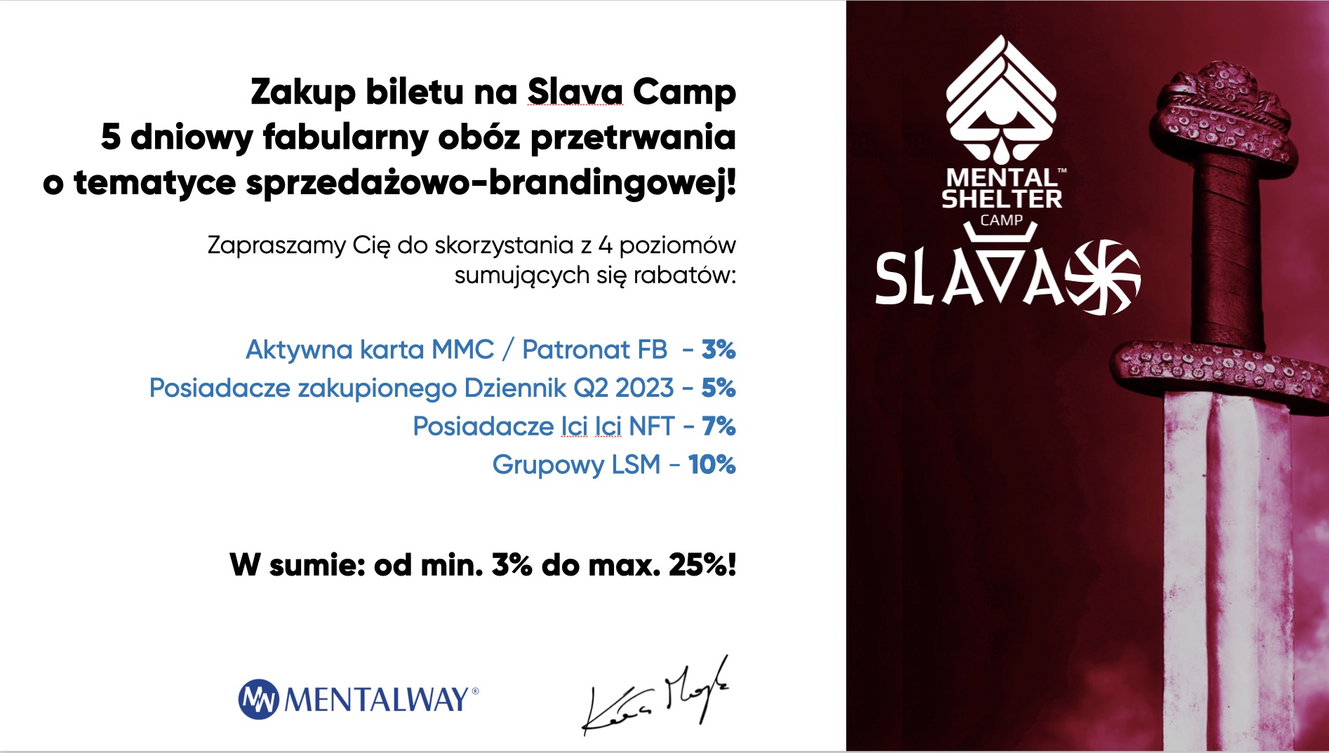 Poziomy rabatów dla społeczności Mentalwayan na obóz Slava Camp 2023
